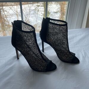 Jewel Badgley Mischka Black Lace Ankle Bootie Heels
